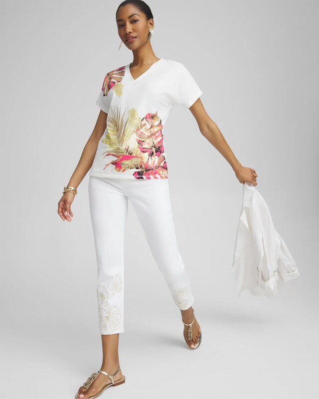 Dolman Foil Leaf Print Tee - image 2
